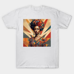 African Woman with Geometric Shapes Colorful Black Pride T-Shirt